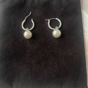 Miniature Silver Hoop & Pearl Drop Earrings